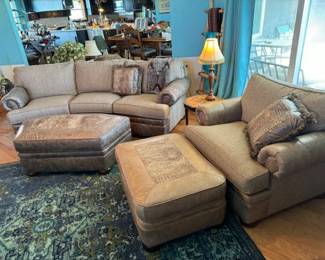 Leather & Tweed Couch and Loveseat Set with pillows