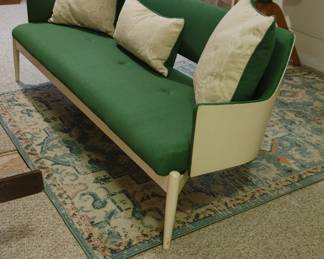 Newly upholstered in vintage green Mobilia by Kodawood sofa