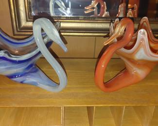 Vintage hand blown swans