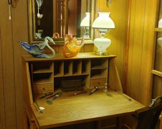 Solid oak slant front secretary