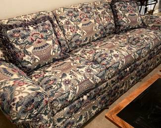 Asian print sofa by Moussard is in great condition.