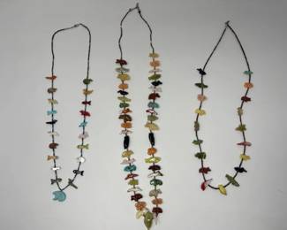 (3) Vintage Navajo-Inspired Zuni Fetish Necklaces - (2) Sterling