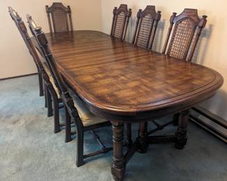 Heavy Gothic 1970s dining set with leaves - ready for a feast