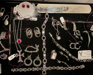 Sterling Silver Marcasite Jewelry Bracelets Rings Brooches Earrings