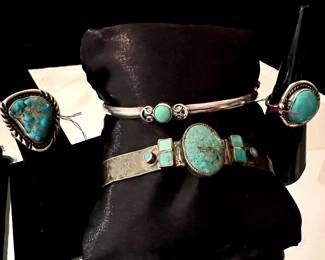 Assortment of Turquoise & Sterling rings & Bracelets