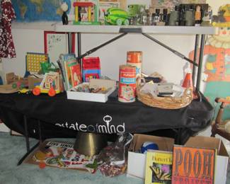 Fun assortment of old toys, books and school displays