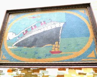 needlepoint cruise ship framed