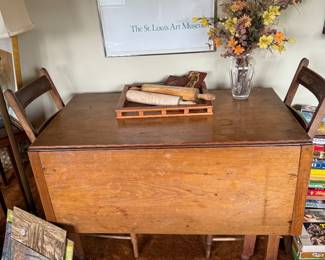 Antique drop leaf table with 6 matching chairs ~ Circa 1879