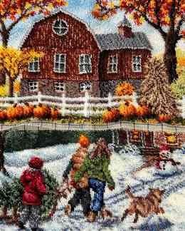 2 Seasonal Latch Hooks Autumn Barn  Christmas Tree Scenes 