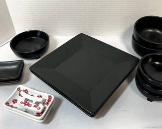 Japanese Style Sushi Dinnerware Set With Chopstick Holders 14 Pieces