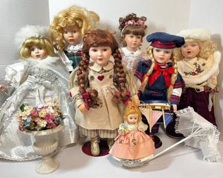 Vintage Porcelain Doll Collection Including Boyds Bear, Madame Alexander,  More 