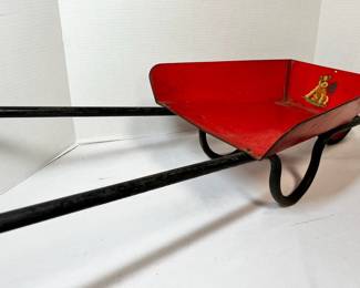 Vintage Red Childrens Metal Wheelbarrow Toy