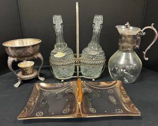 Vintage Glass Decanters, Carafe, Candle Holder, MCM Tray