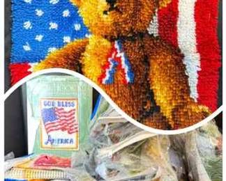 USA Flag Themed Latch Hook Rug Tons of Extra Supplies