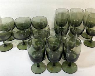 Green MCM Gorham Reizart Handblown Glasses Three Sets Of 6 