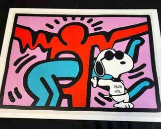 Death NYC Signed Numbered Print  Snoopy Joe Cool, Keith Haring  Dated  Stamped