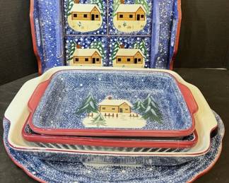 Cooks Bazaar Gourmet Holiday Mountain Lodge Serving Trays  Casserole Dishes