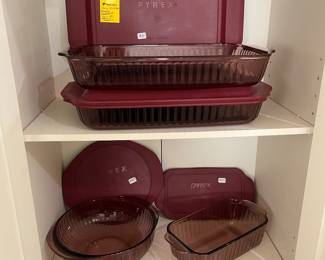 Vintage Cranberry Pyrex dishes w/ lids