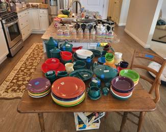 Fiestaware dishes and matching glassware