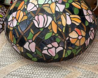 Vtg Stained Glass Lamp Shade Tiffany Style 20.5" x 12”H Pendant hanging or Table