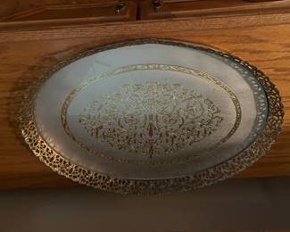 Vintage 1950’s Gold & Silver Tone Filigree Perfume Vanity Tray