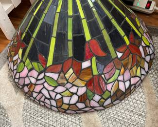 Vtg Stained Glass Lamp Shade Tiffany Style 18.5" x 13h Pendant hanging or Table