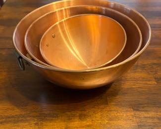 Vtg Copper Mixing Bowl Set Brass Handles Made in Korea 