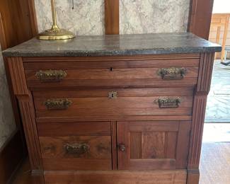 Antique Victorian Marble Top Washstand - As Is - marble is cracked