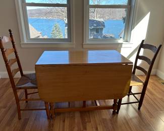 Vintage drop leaf table and ladder back chairs
