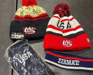 USA pom pom hats with gloves and headband
