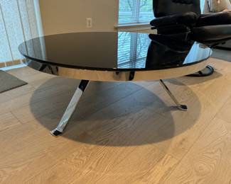 BoConcept Round Chrome With Black Glass Top Coffee Table (43-1/2"D x 17"H)