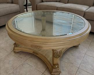 Ashley Round Glass Top Coffee Table w/ Blonde Base (43"D x 19"H)
