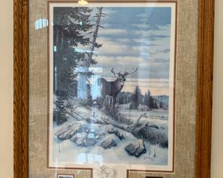 Framed "Where Freedom Reigns" Deer Print with Stamp & Medallions Collectors Edition by Derk Hansen