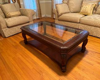Rectangular Wood Base / Glass Top Coffee Table (54"L x 32"W x 19"H)