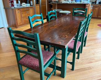 Custom Pine Top Kitchen Table (35-1/2"W x 84"L x 29-1/2"H) with 7 Matching Side Chairs