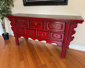 Carved Antique 7 Drawer Sideboard (67"W x 19"D x 34"H)