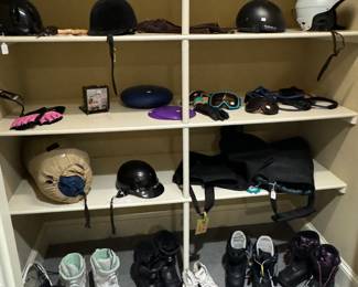 Collection of Snowboard Boots and Helmets