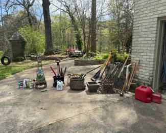Yard tools, planters, iron door mat 