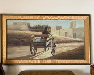 Framed Original Oil on Canvas Horse & Carriage