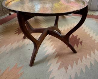 MCM Brass Tray Top Spider Table with Wooden Base
