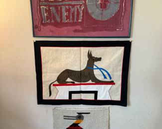 Home Made Public Enemy Artwork, Egyptian Pharoah Dog Fabric & Hand Made Guatemalan Fabric
