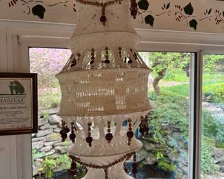 Collapsible Hand Made Crocheted Beaded Chandelier / Lamp Shade