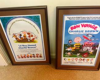 Framed Charlie Brown memorabilia 