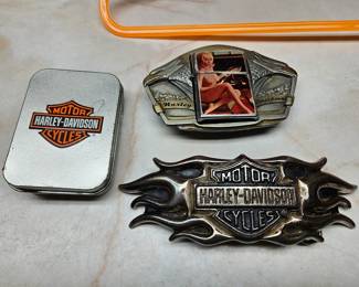 Harley Davidson lighters and belt buckle