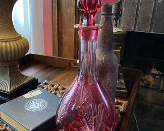 CUT TO CLEAR CRANBERRY BOHEMIAN DECANTER