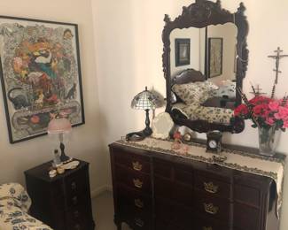 Solid Antique American Hardwood Bedroom Suite, Lamps (Off)