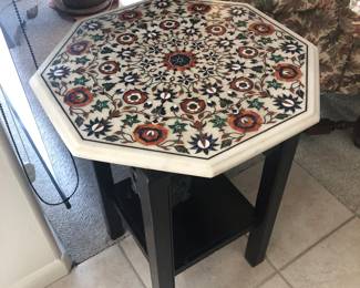 Side Table, Inlaid Top, Imported From India