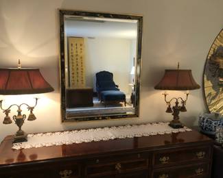 Mirror, Matching Pair of Lamps