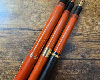 Vtg. Parker Big Red & Lady Duofold Lucky Curve Red Hard Rubber Fountain Pens!!