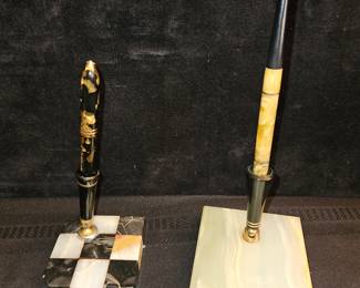 Vtg.Conklin Endura Fountain Pen Onyx Desk Set Marble Rest & Vtg. Conklin Endura Fountain Pen Desk Set Art Deco Marble Stand 